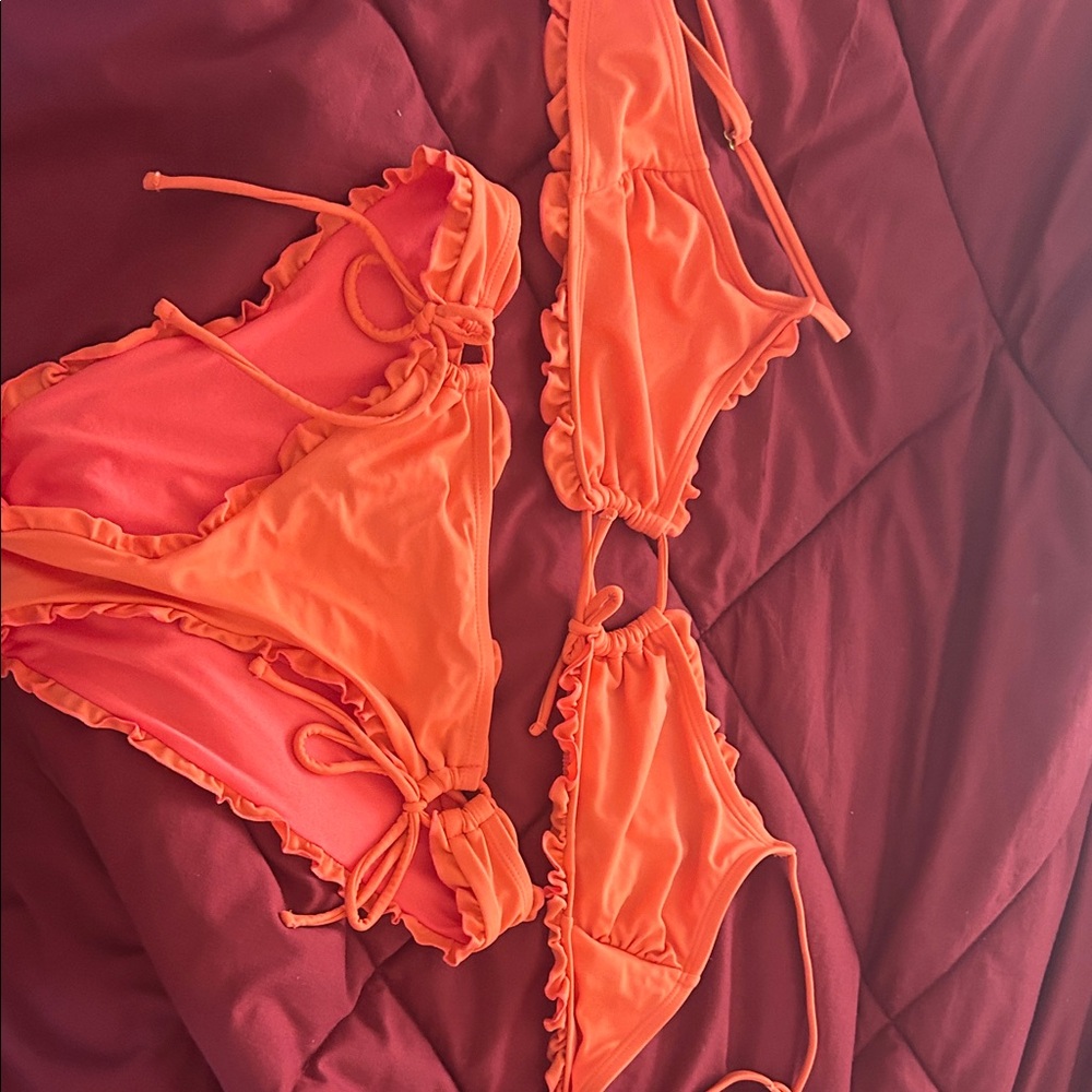 Shade and shire Orange Ruffled Bikini Set 8-10